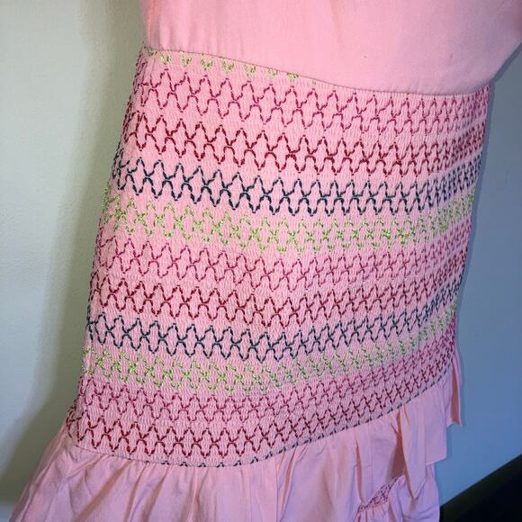 Lovers + Friends Archie Mini Dress Pink Lemonade Smocked Skirt Ruffles Side Zip - Picture 15 of 16